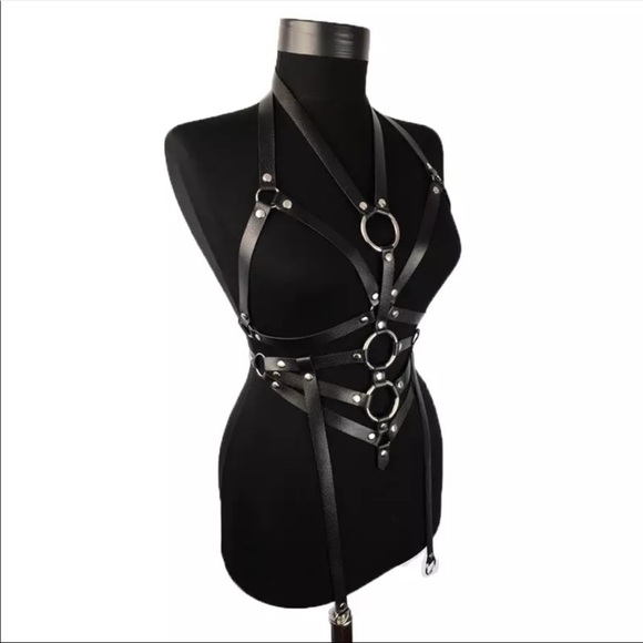 Black Leather Full Body Harness Belts main image 12